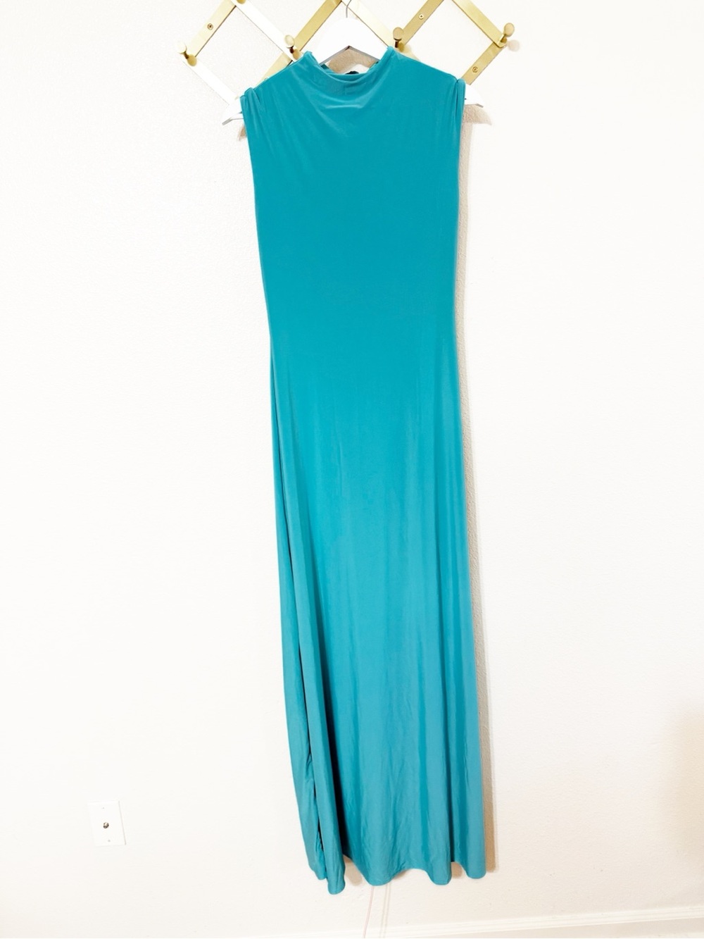 Naked Wardrobe Turquoise Aqua Double Jersey Knit Maxi Dress Mock Neck NEW - Picture 5 of 9